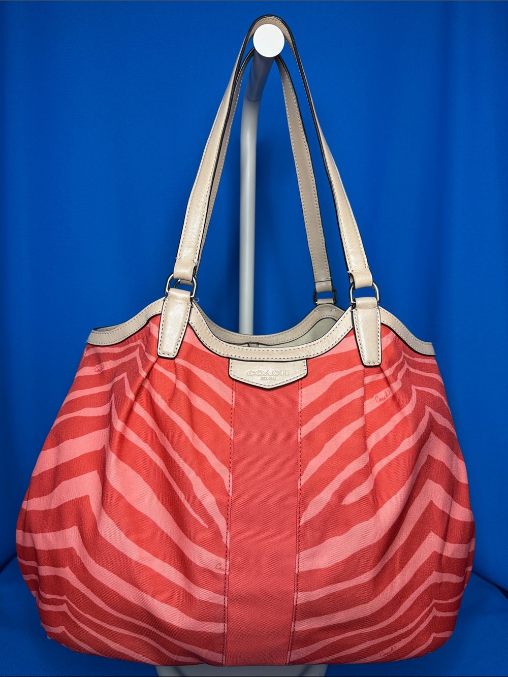 GORGEOUS COACH DEVIN SIGNATURE EXOTIC STRIPE ZEBRA PRINT TOTE / HANDBAG / PURSE
